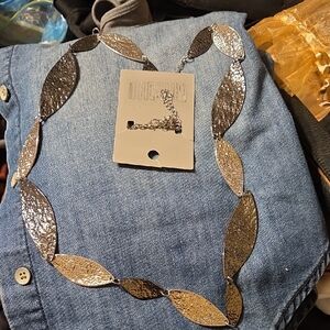 Two-Tone Textured Leaf Link Necklace - Gold & Gunmetal